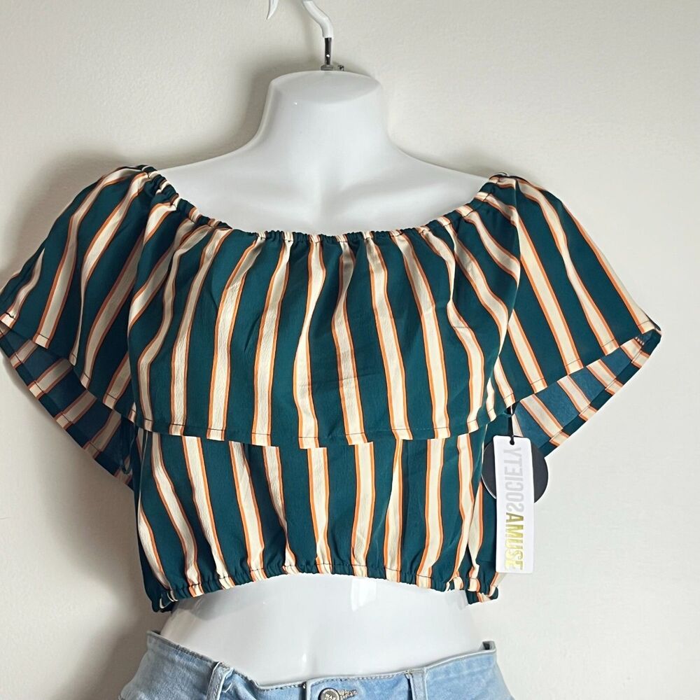 Amuse Society Between The Lines Woven Cold Shoulder Top Size S Multicolor NWT